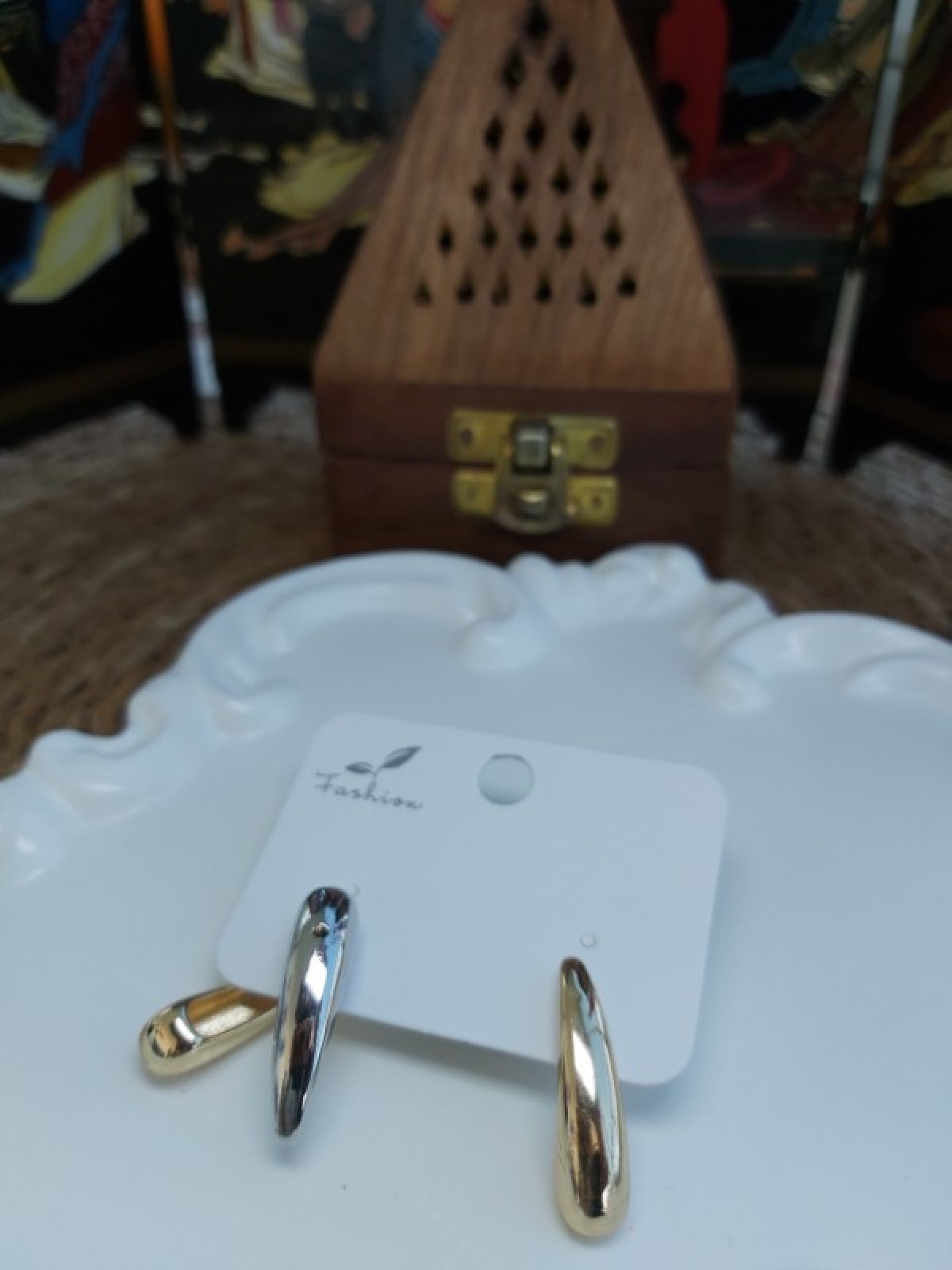 Gold&Gümüş Detay Fildişi Model Küpe